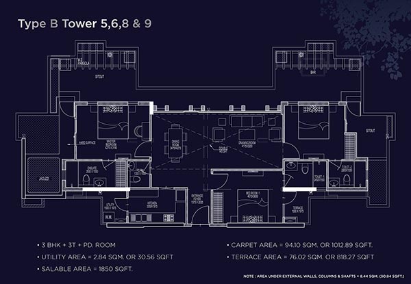 Type B-3 bhk penthouse in Noida Extension (Tower5,6,8 & 9)